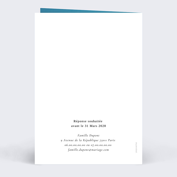 Faire part mariage Plage Verso