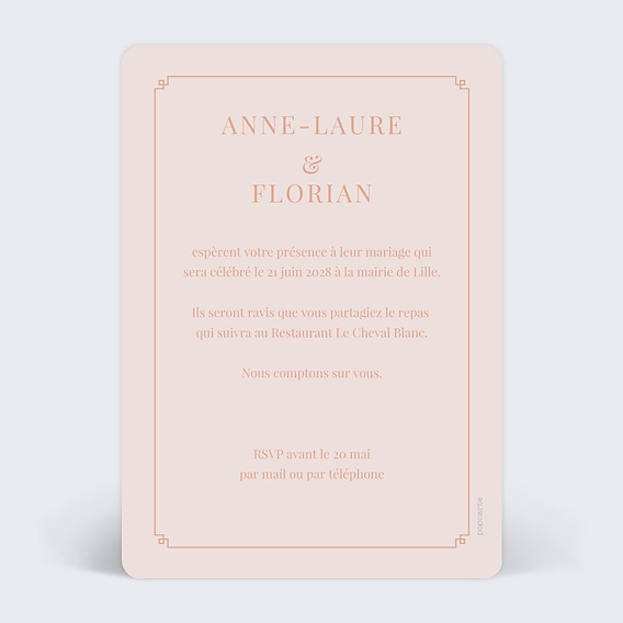 Faire part mariage Style Années 20 Verso