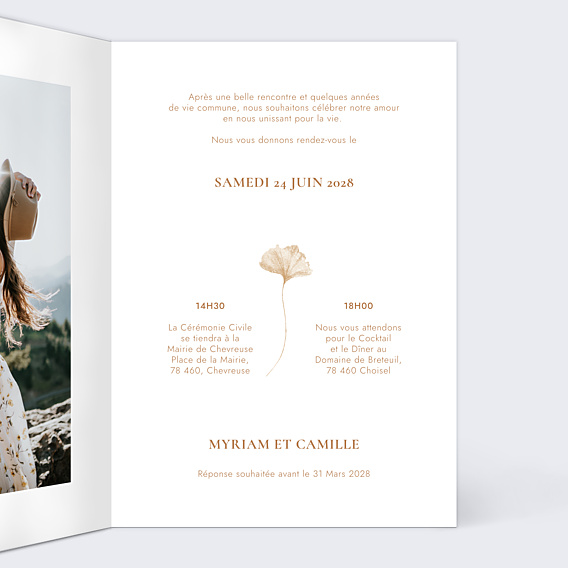 Faire-part Mariage Initiales Ginkgo