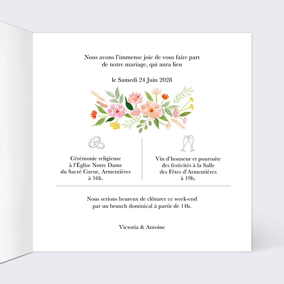 Faire-part Mariage Bouquet Champêtre Aquarelle