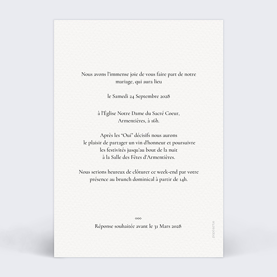 Faire part mariage Inséparables Verso