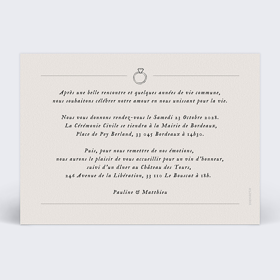 Faire part mariage Télégramme Verso