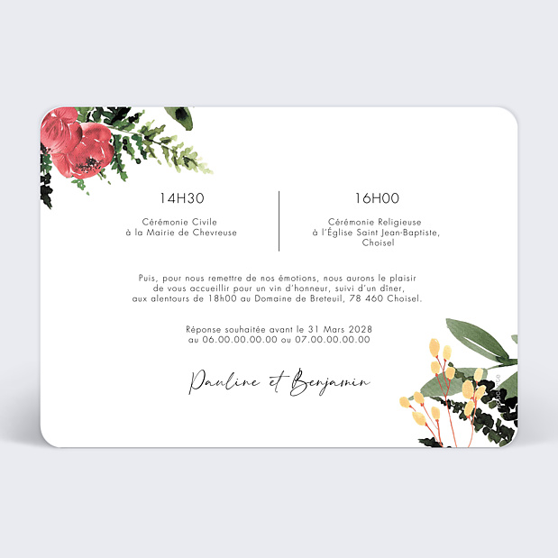 Faire-part Mariage Wild Flowers Verso