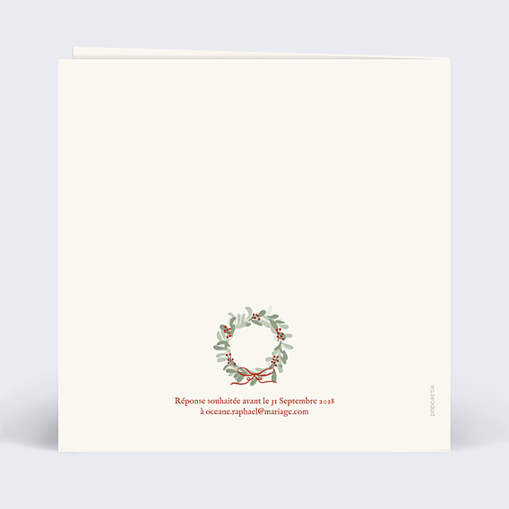 Faire-part Mariage Couronne de Noël