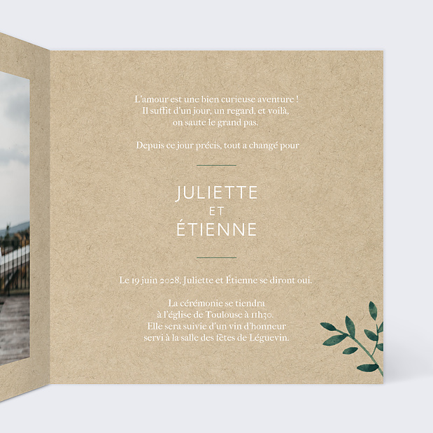 Faire-part Mariage Ombrage Intérieur Droit