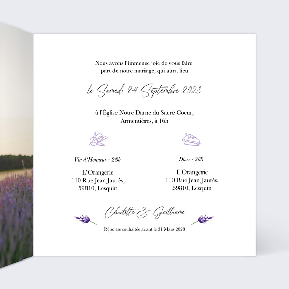 Faire part mariage Brin de Provence Intérieur Droit