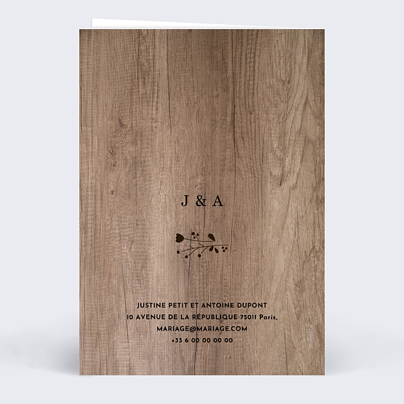 Faire part mariage Effet bois Verso