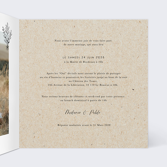 Faire part mariage Voiture Vintage Intérieur Droit