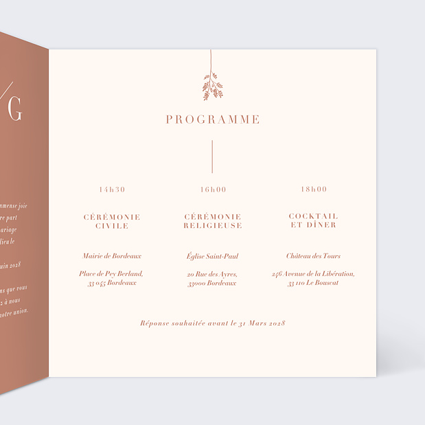 Faire-part Mariage Botanica Intérieur Droit
