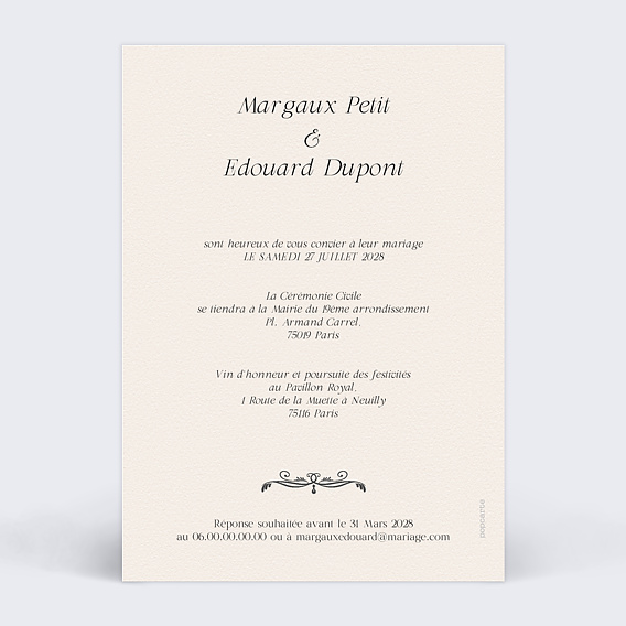 Faire part mariage Parchemin Verso
