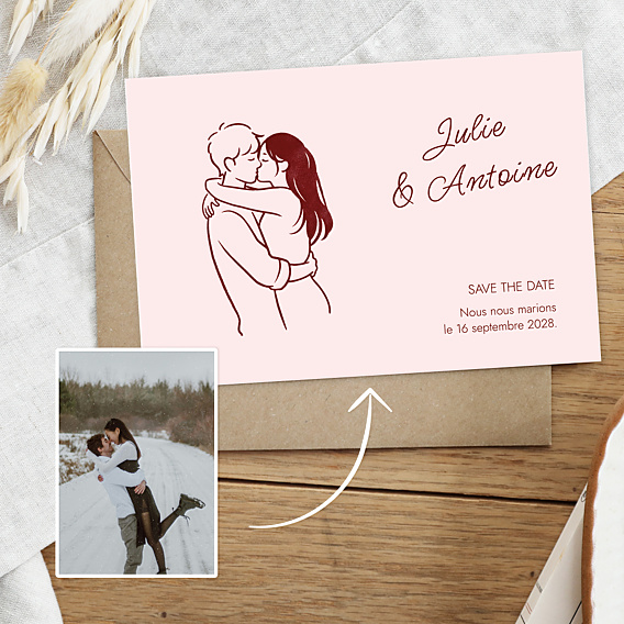 Faire-part Mariage Portrait dessiné au trait