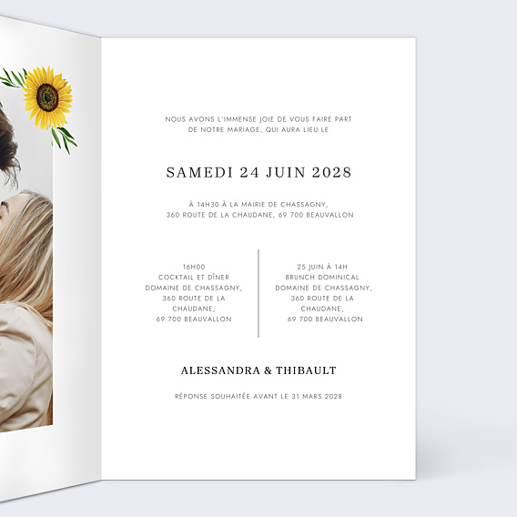 Faire-part Mariage Étiquette Tournesol