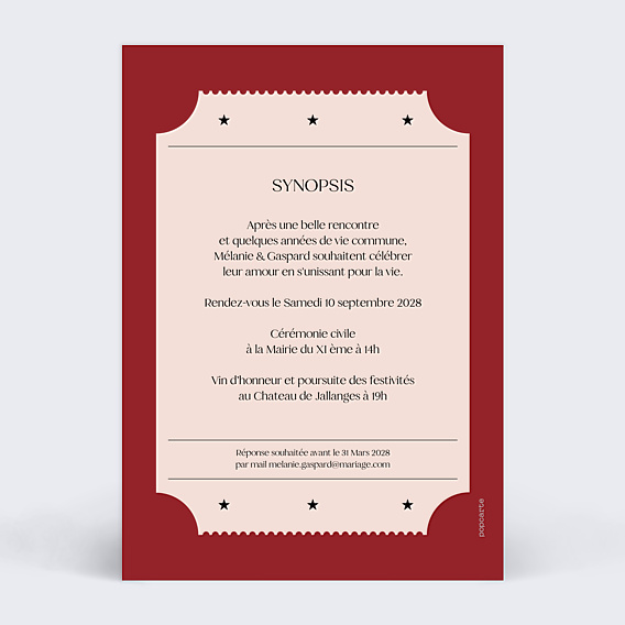 Faire-part Mariage Ticket de cinéma