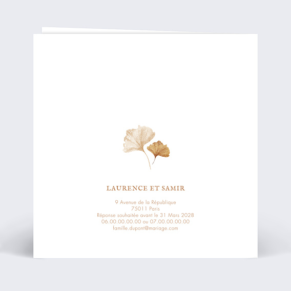 Faire part mariage Ginkgo Délicats Verso