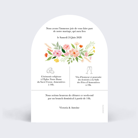 Faire-part Mariage Bouquet Champêtre Aquarelle