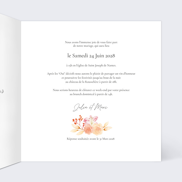 Faire-part Mariage Bohème Couronne Intérieur Droit