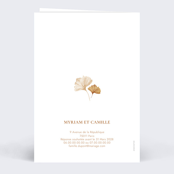 Faire-part Mariage Initiales Ginkgo