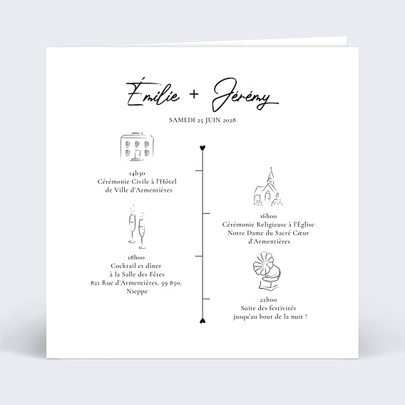 Faire-part Mariage Timeline Calligraphie