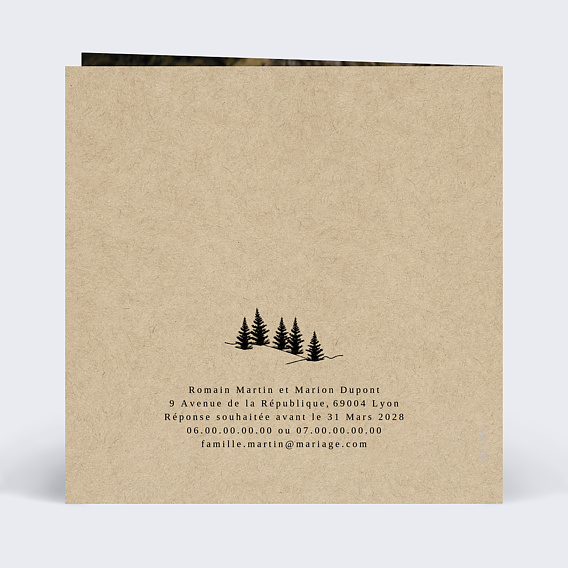 Faire part mariage Idylle à la Montagne Verso