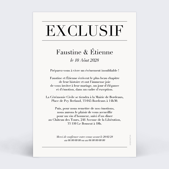 Faire part mariage Magazine Verso