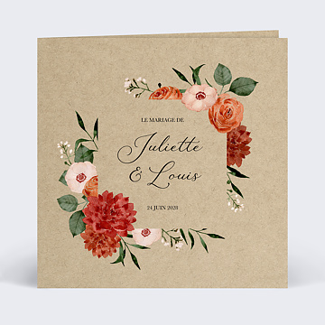 Faire-Part Mariage Champêtre Romantique Kraft, 3 cartes