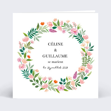 Faire part Mariage Couronne Champtre Aquarelle