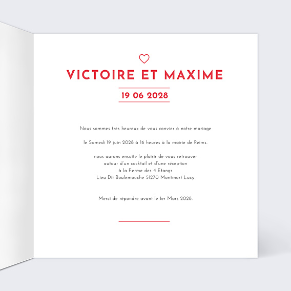 Faire-part Mariage Coeur avec les Bras
