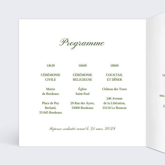 Faire part mariage Rayures fines Intérieur Gauche