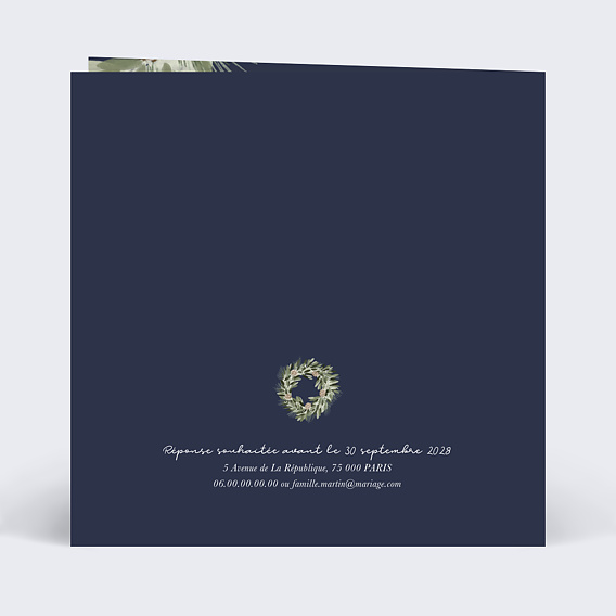 Faire part mariage Couronne Pomme de Pin Verso