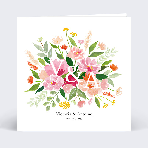Faire-part Mariage Bouquet Champêtre Aquarelle
