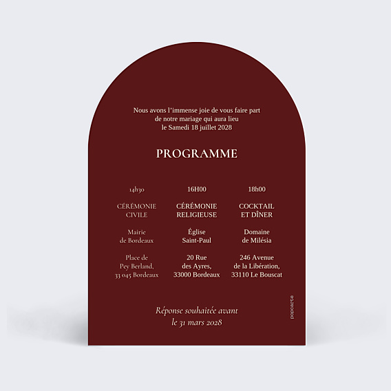 Faire-part Mariage Bloom floral bordeaux