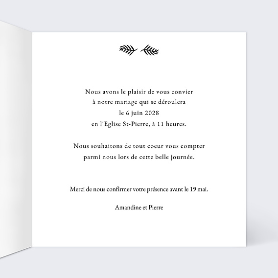 Faire part mariage Thème Cinéma Intérieur Droit