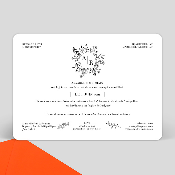 Faire part mariage Tampon Elégance  Verso