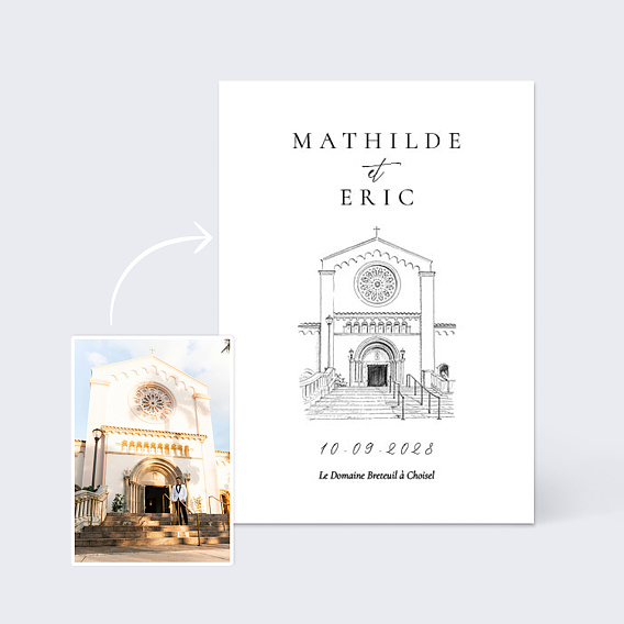 Faire part mariage Lieu de cérémonie en croquis Après 2