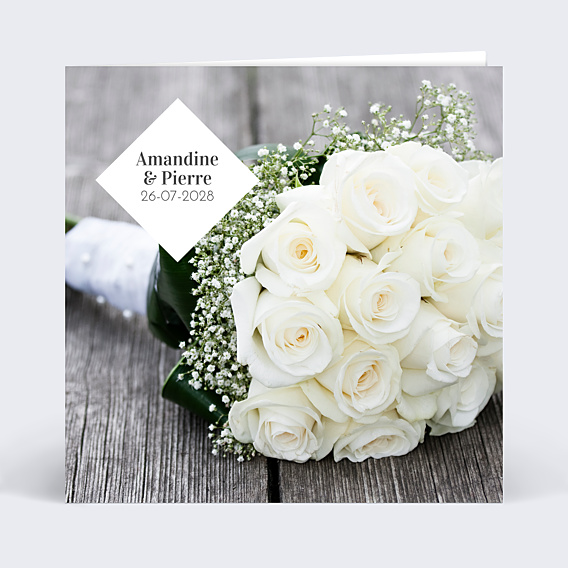 Faire-part Mariage Roses Blanches