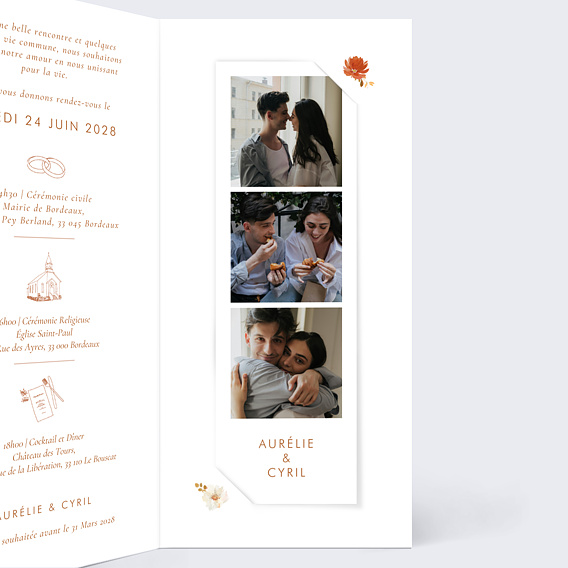 Faire part mariage Bouquet Parfumé décomposé Intérieur Droit