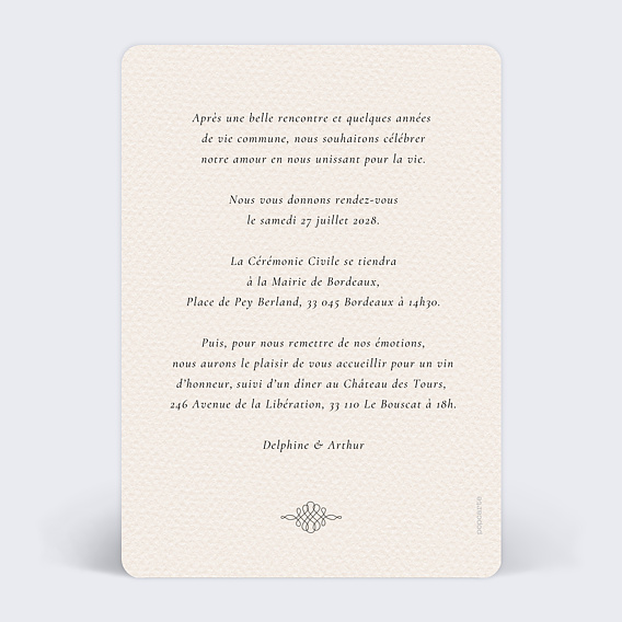 Faire part mariage Domaine Verso