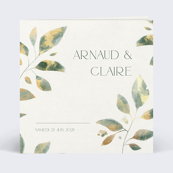 Faire part mariage Feuilles de Jade Recto