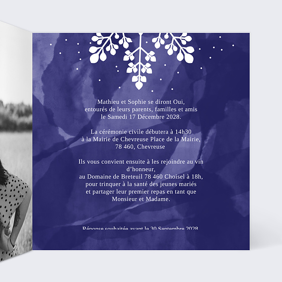 Faire part mariage Flocon Aquarelle Intérieur Droit