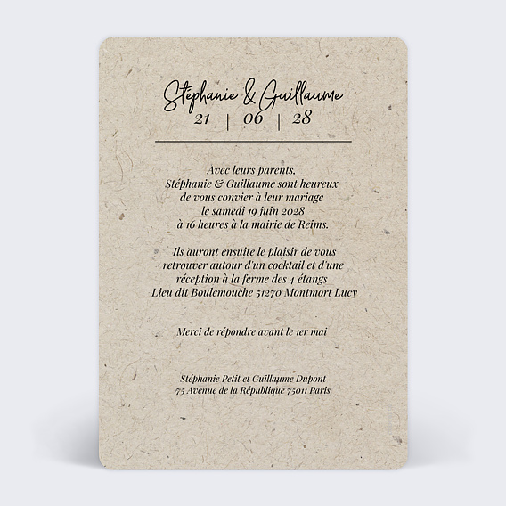 Faire part mariage Esprit Chiné II Verso