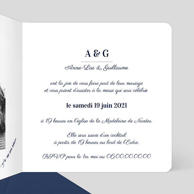 Faire-part mariage Jolie lavande Intérieur Droit