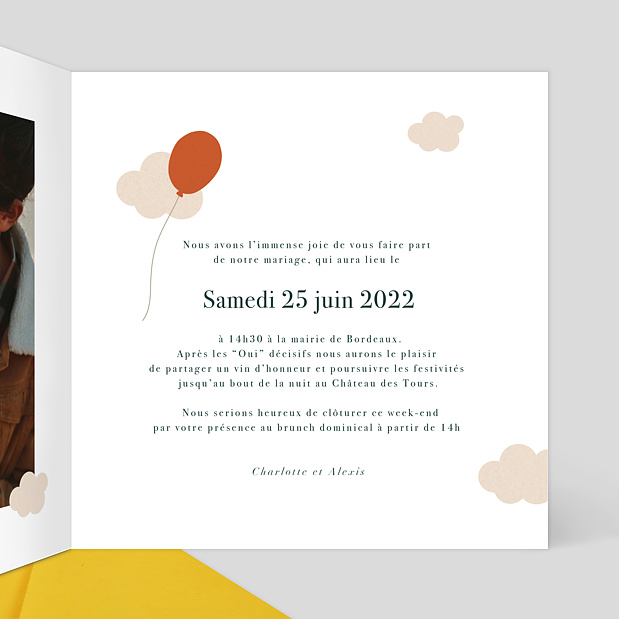 Faire-part de Mariage Ballon Intérieur Droit
