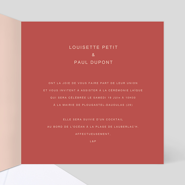 Faire-Part Mariage Velours Intérieur Droit