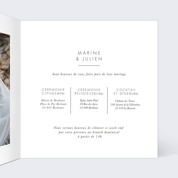 Faire part mariage Affection Intérieur Droit