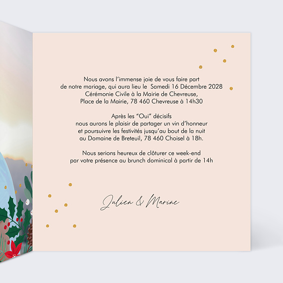 Faire part mariage Végétaux de Noël Intérieur Droit