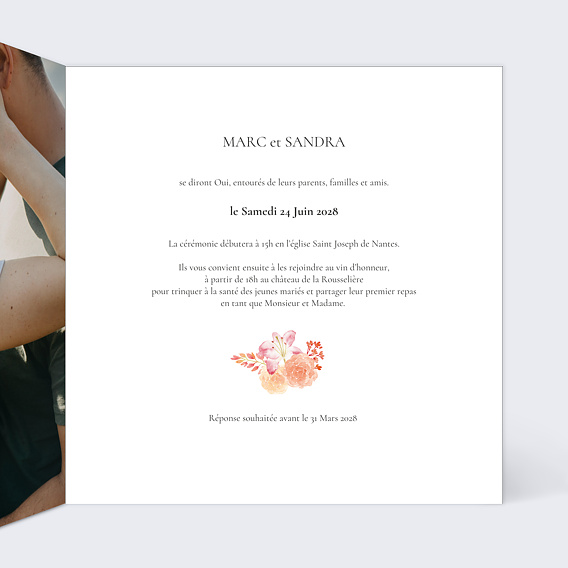 Faire part mariage Bohème Bouquet Intérieur Droit