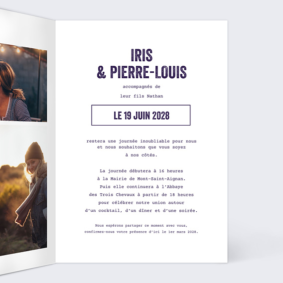 Faire part mariage Papa et Maman Intérieur Droit