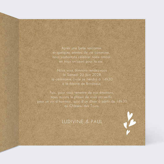 Faire part mariage Corde à Linge Intérieur Droit