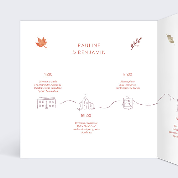 Faire part mariage Étiquette Automnale Intérieur Gauche