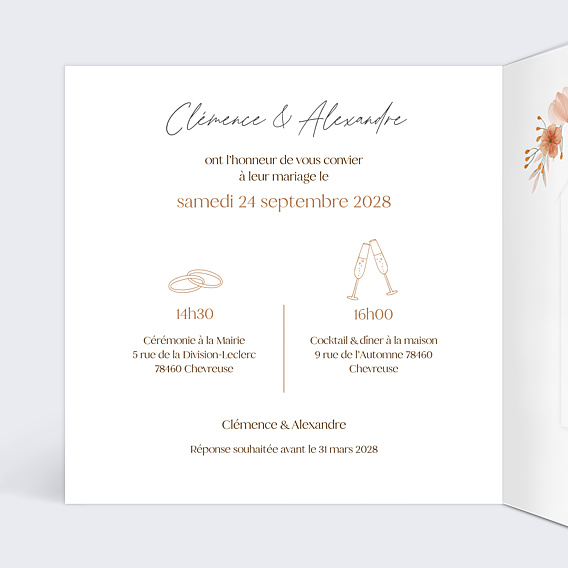 Faire-part Mariage Flower of Fall avec Graines